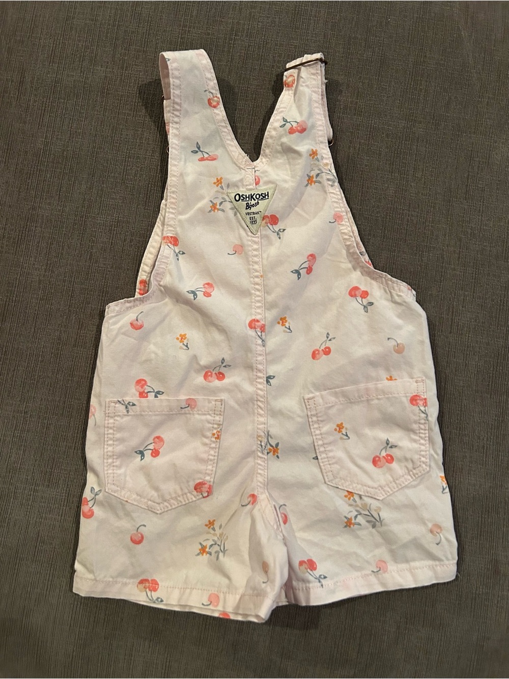 OshKosh B'gosh Pink Cherry Floral Shortall Overalls Toddler Girl 2T - Picture 2 of 6